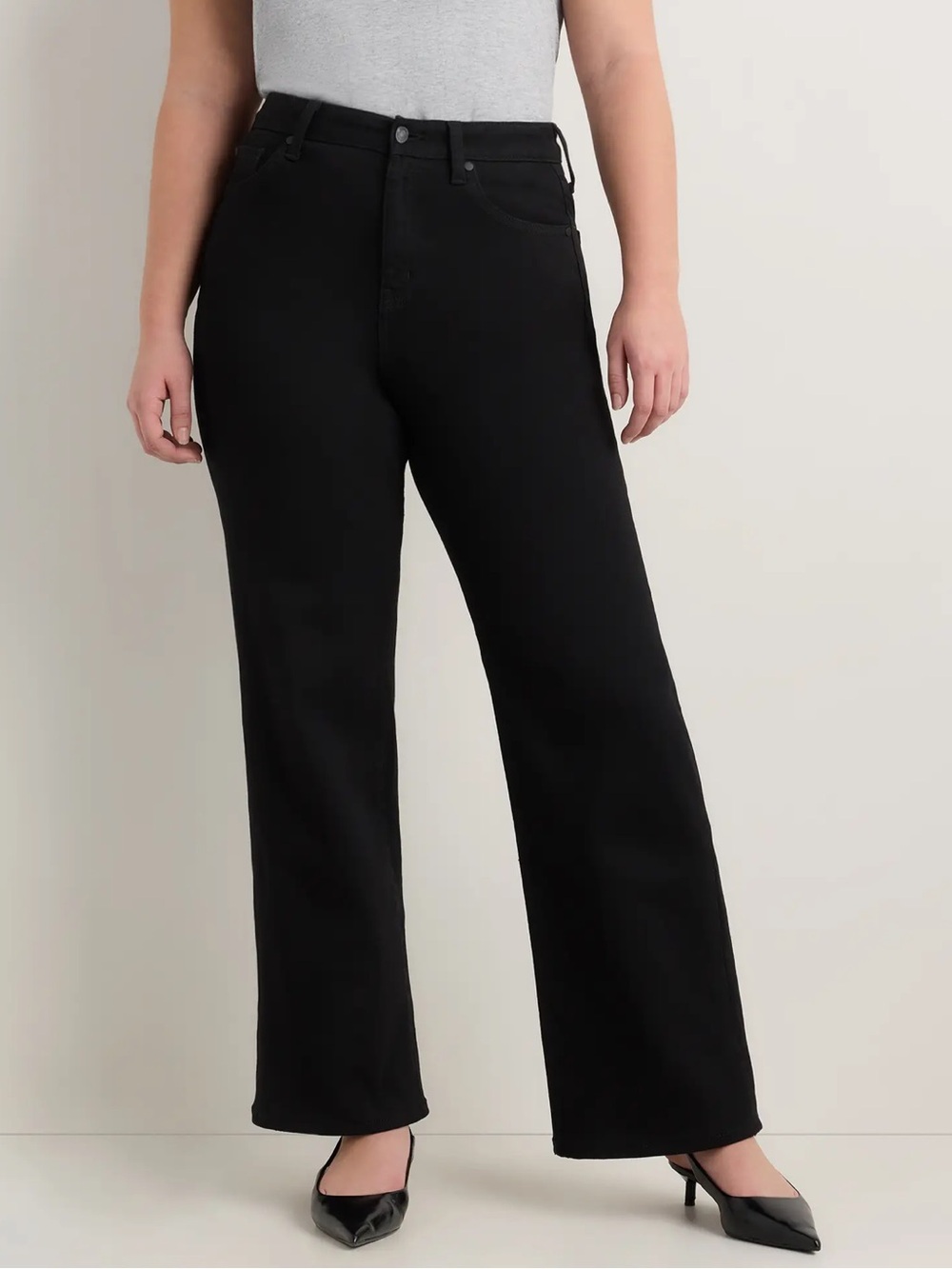 Quince Curvy Bella Stretch Wide Leg Jeans Black 31 Waist 30 inseam